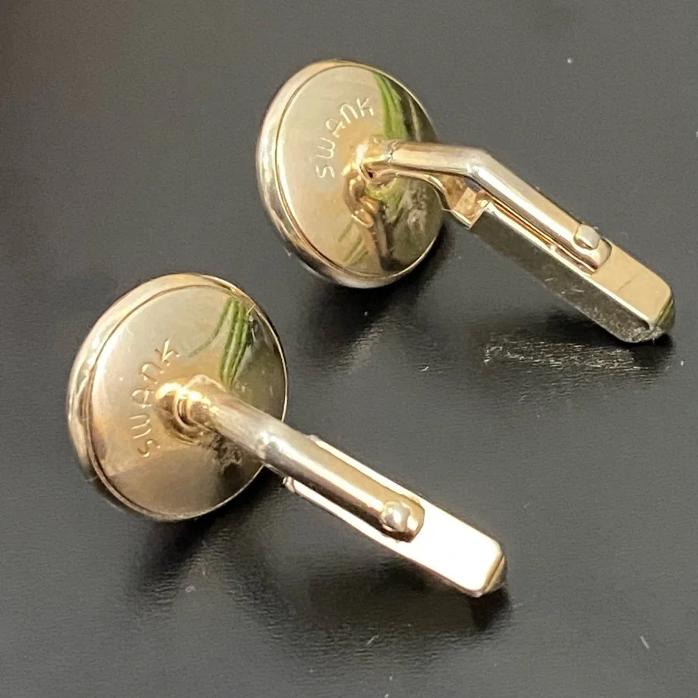 Vintage SWANK Ruby Red Stone Cabochon Gold-tone Cufflinks 8g